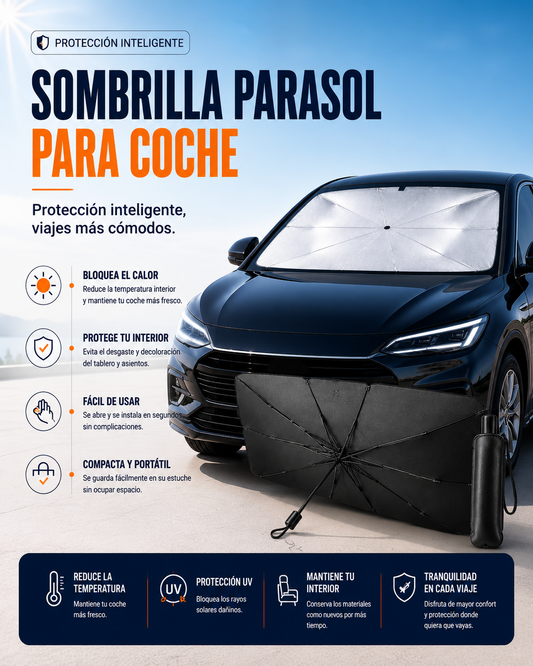 Sombrilla Parasol Plegable para el Parabrisas de tu Carro | Baja el Calor al Instante, Diseño Práctico Tipo Paraguas