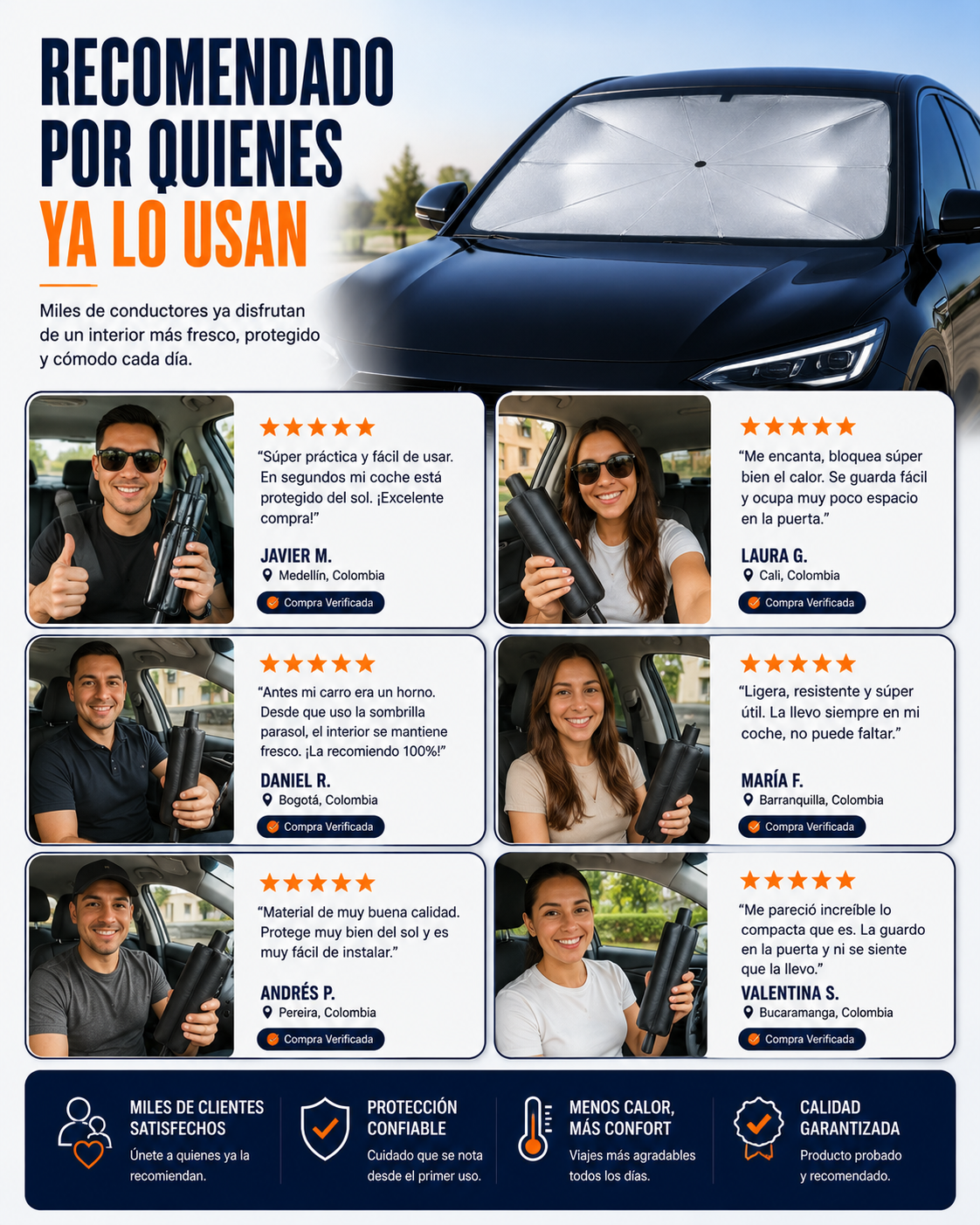 Sombrilla Parasol Plegable para el Parabrisas de tu Carro | Baja el Calor al Instante, Diseño Práctico Tipo Paraguas