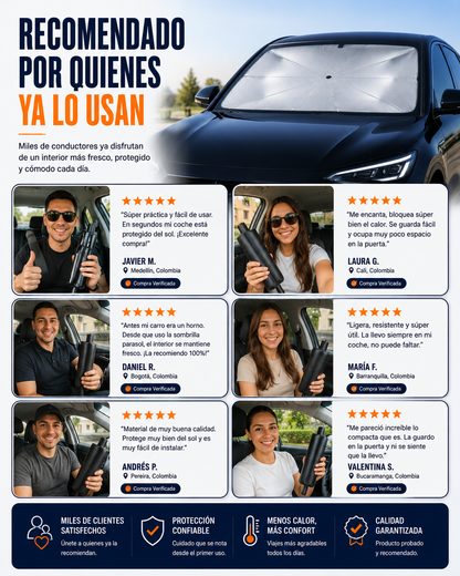 Sombrilla Parasol Plegable para el Parabrisas de tu Carro | Baja el Calor al Instante, Diseño Práctico Tipo Paraguas