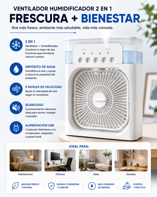 Despídete del calor sofocante y disfruta una frescura inmediata! Ventilador Humidificador 2 en 1 Portátil