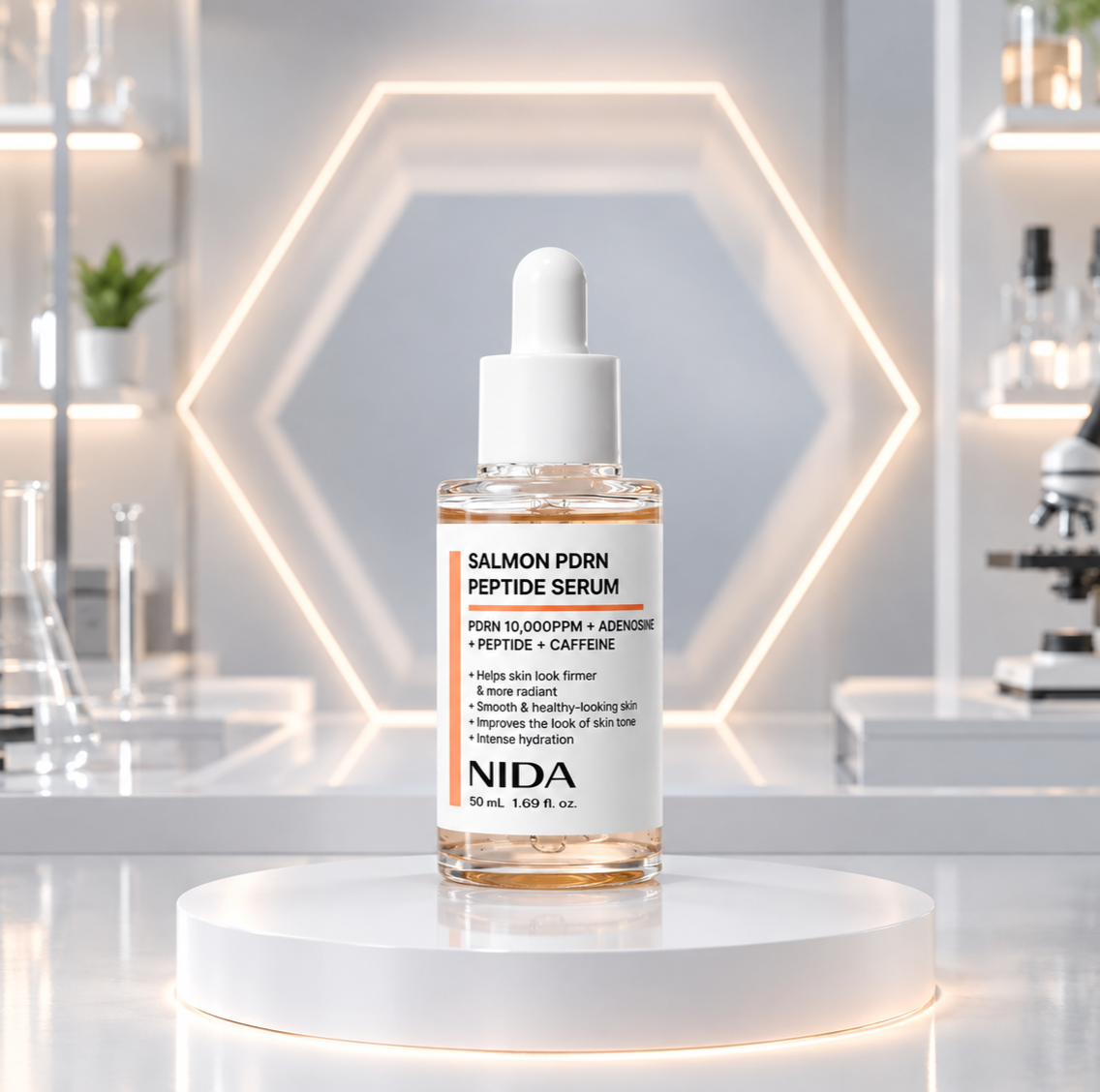 Salmon PDRN Peptide Serum de NIDA en laboratorio